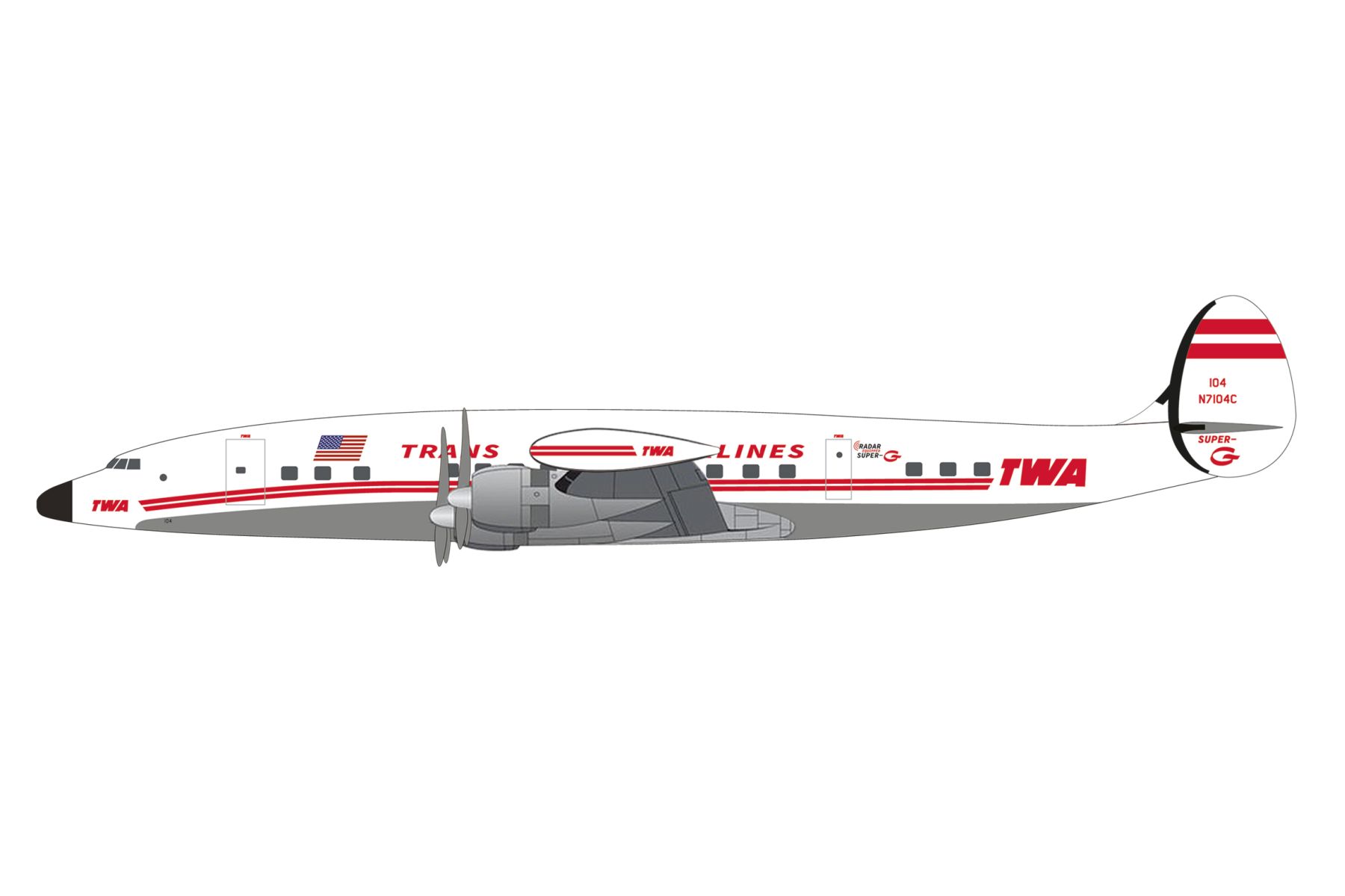 Herpa 614467 - TWA Trans World Airlines Lockheed L-1049G Super Constellation - N7104C