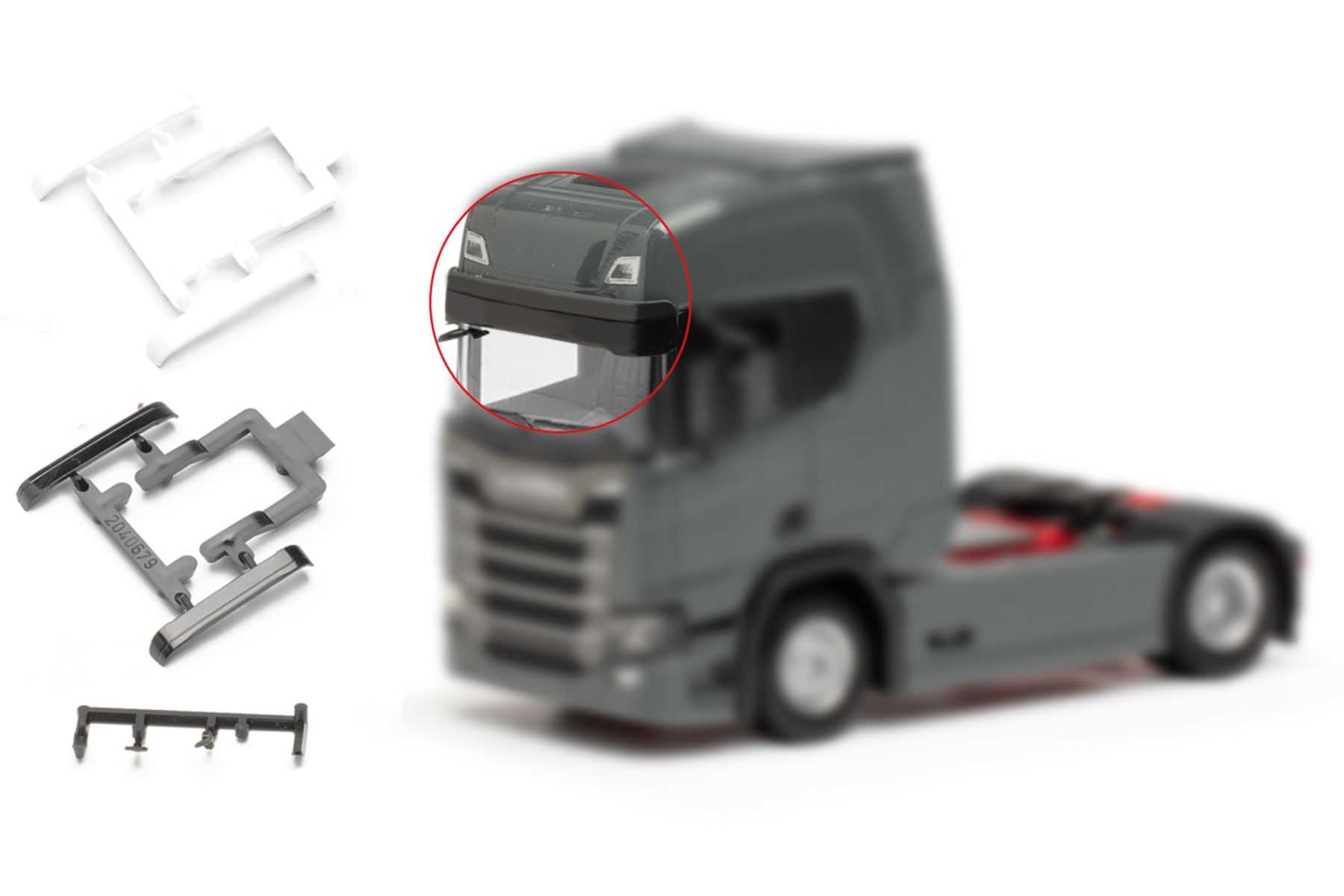 Herpa 054485 - Zubehör Sonnenblende groß Scania CR/CS, 4x schwarz / 4x weiß