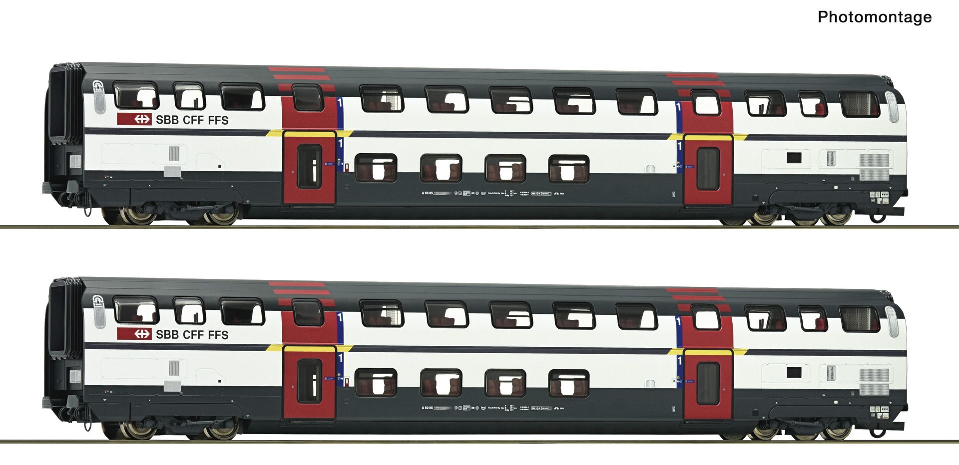 Roco 6200215 - 2er Set Doppelstockwagen 1. Klasse, A IC 2000, SBB, Ep.V-VI