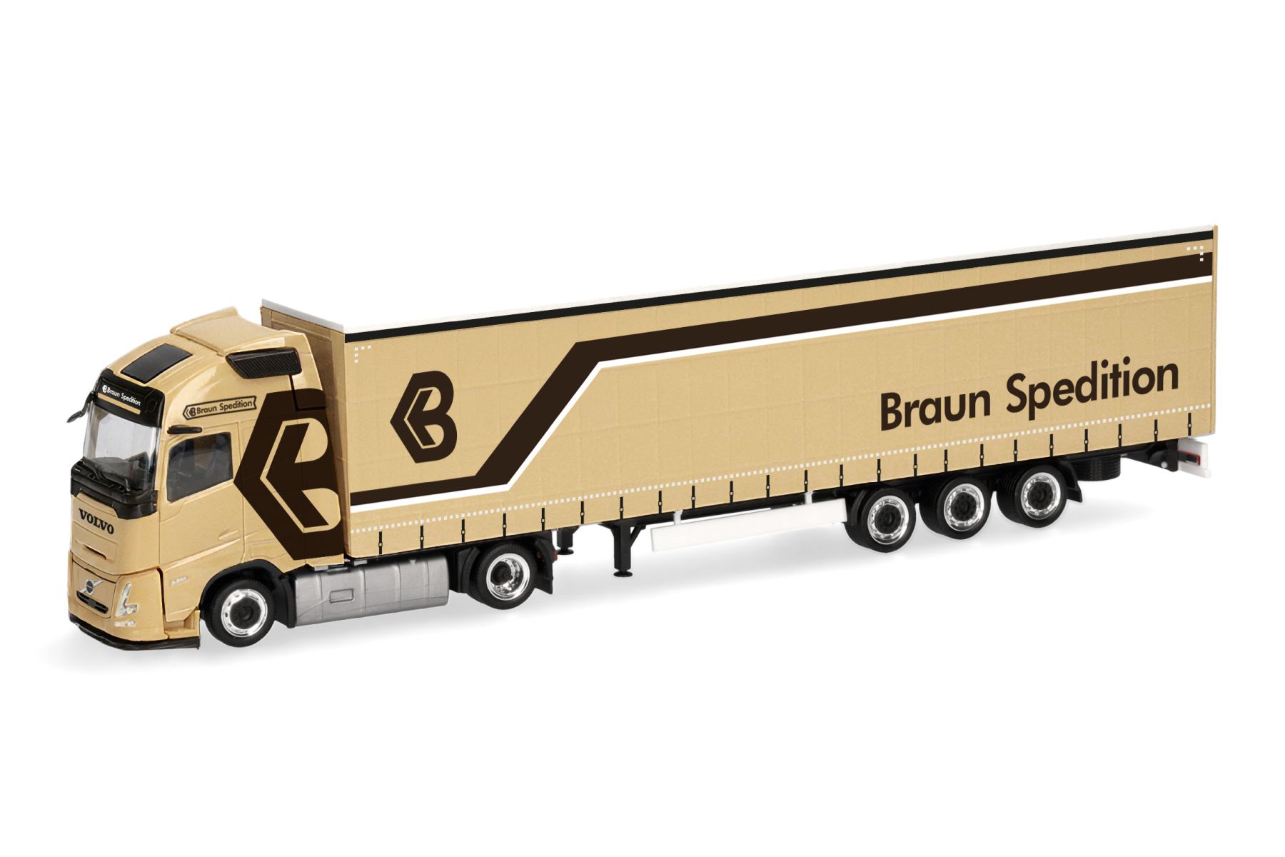 Herpa 322195 - Volvo FH Aero GL XL Jumbogardinenplanen-Sattelzug "Braun", Österreich