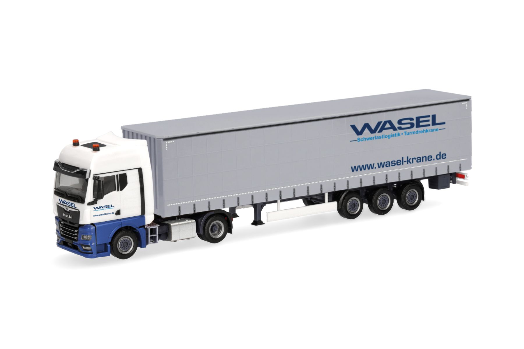 Herpa 321235 - MAN TGX GX Gardinenplanen-Sattelzug "Wasel"