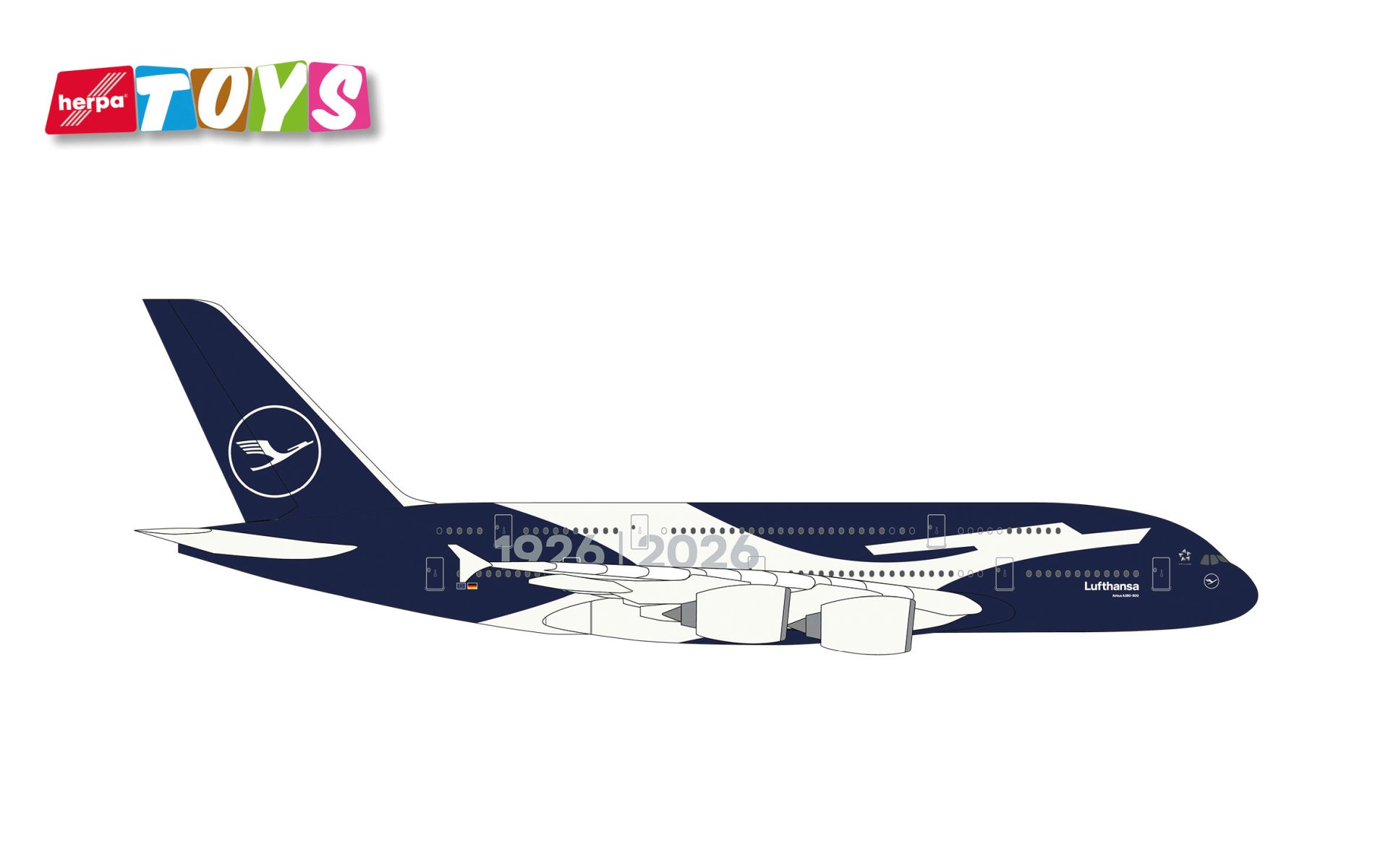 Herpa 86DT-4137 - Toys: Lufthansa Airbus A380 "100 Years" Aviation Toy