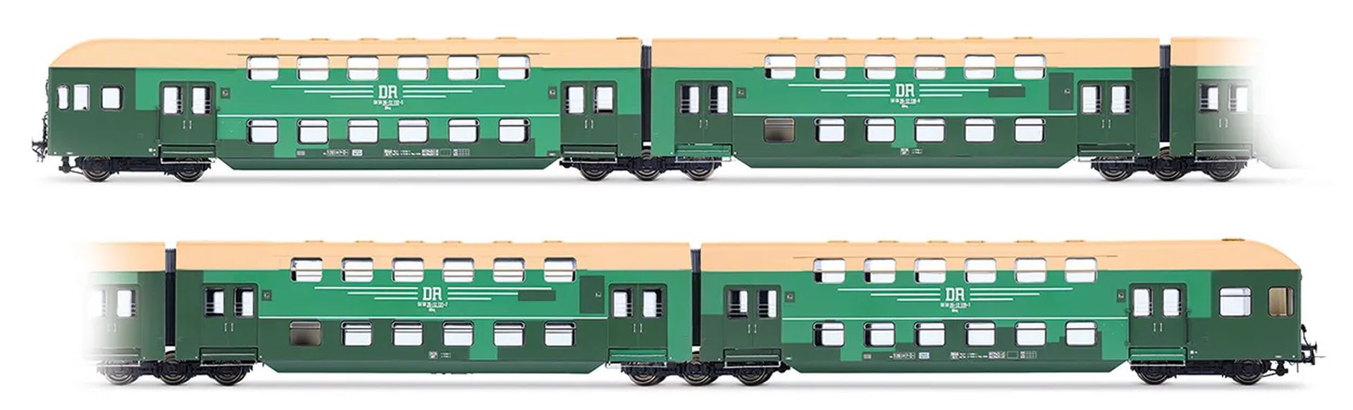 Rivarossi HR4424 - Doppelstockzug, 4-teilig, DR, Ep.IV 'Flickenlackierung', mit Innenbeleuchtung