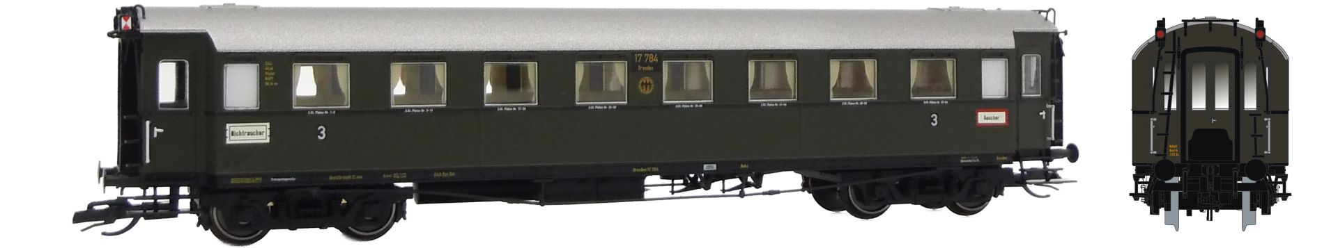 Saxonia 120226 - Personenwagen C4Ü Sa 07, DRG, Ep.II, mit Innenbel. und bel. Schlusslaternen