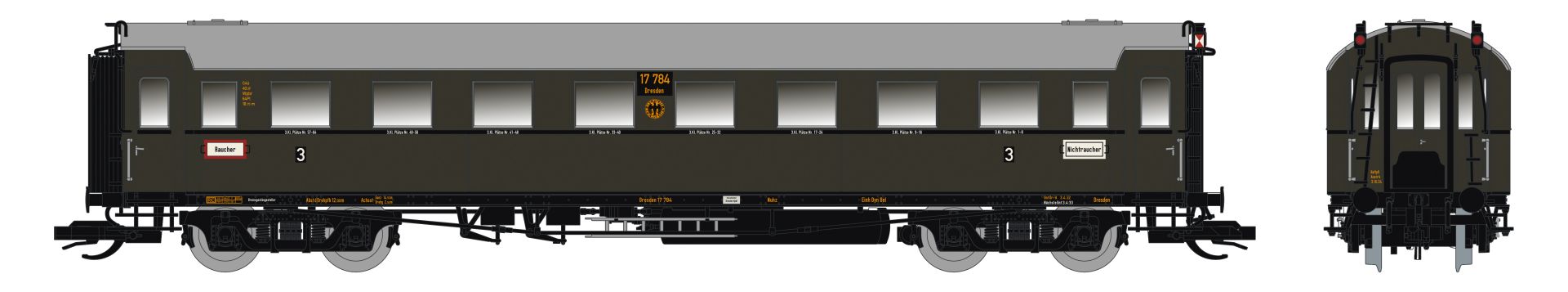 Saxonia 87226 - Personenwagen C4Ü Sa 07, DRG, Ep.II, mit Innenbel. und bel. Schlusslaternen