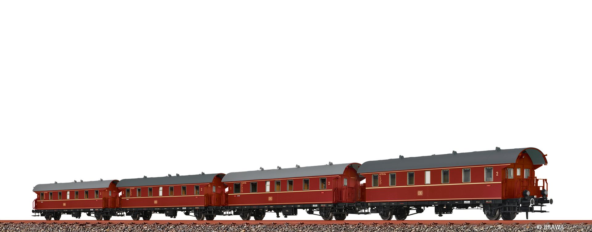 Brawa 46786 - 4er Set Personenwagen, DB, Ep.III, mit Beleuchtung