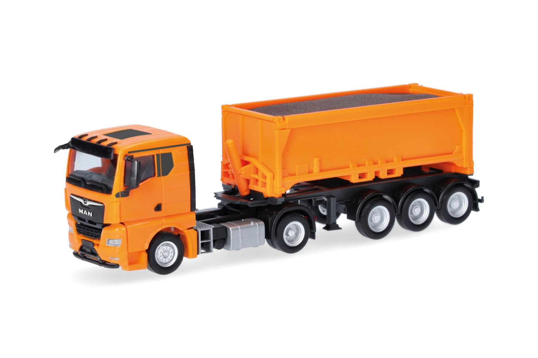 Herpa 321310 - MAN TGX GN Abraummulden-Sattelzug mit Ladegut, kommunalorange