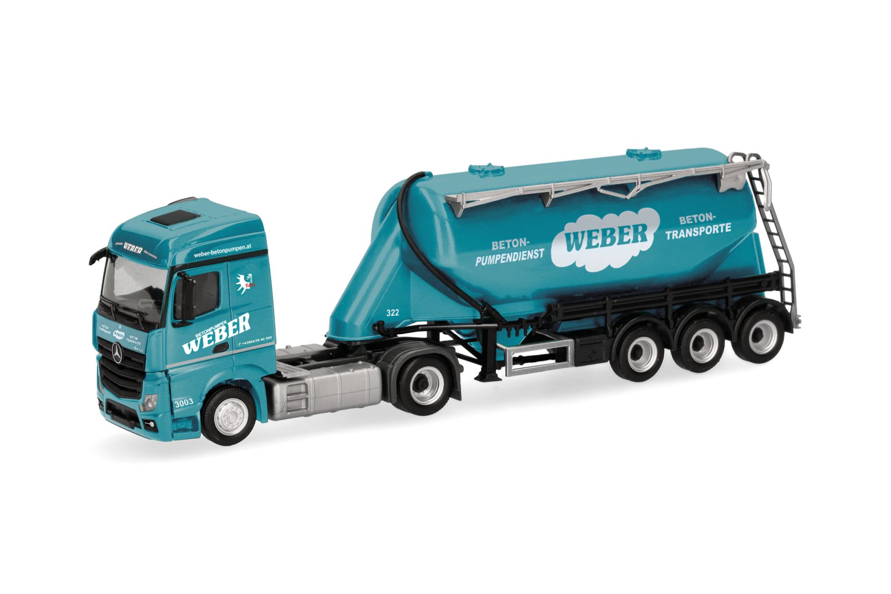 Herpa 320351 - Mercedes-Benz Actros '18 Streamspace Eutersilo-Sattelzug "Weber Betonpumpen"