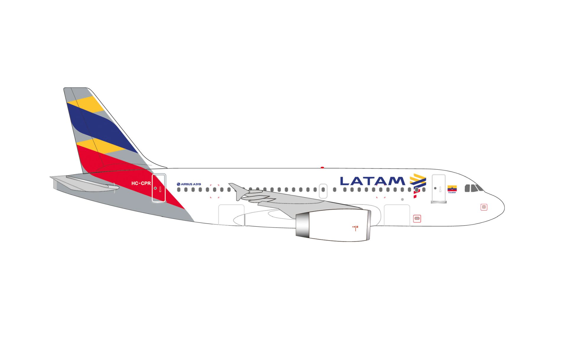 Herpa 538770 - LATAM Airlines Ecuador Airbus A319 - Ecuador Flag livery