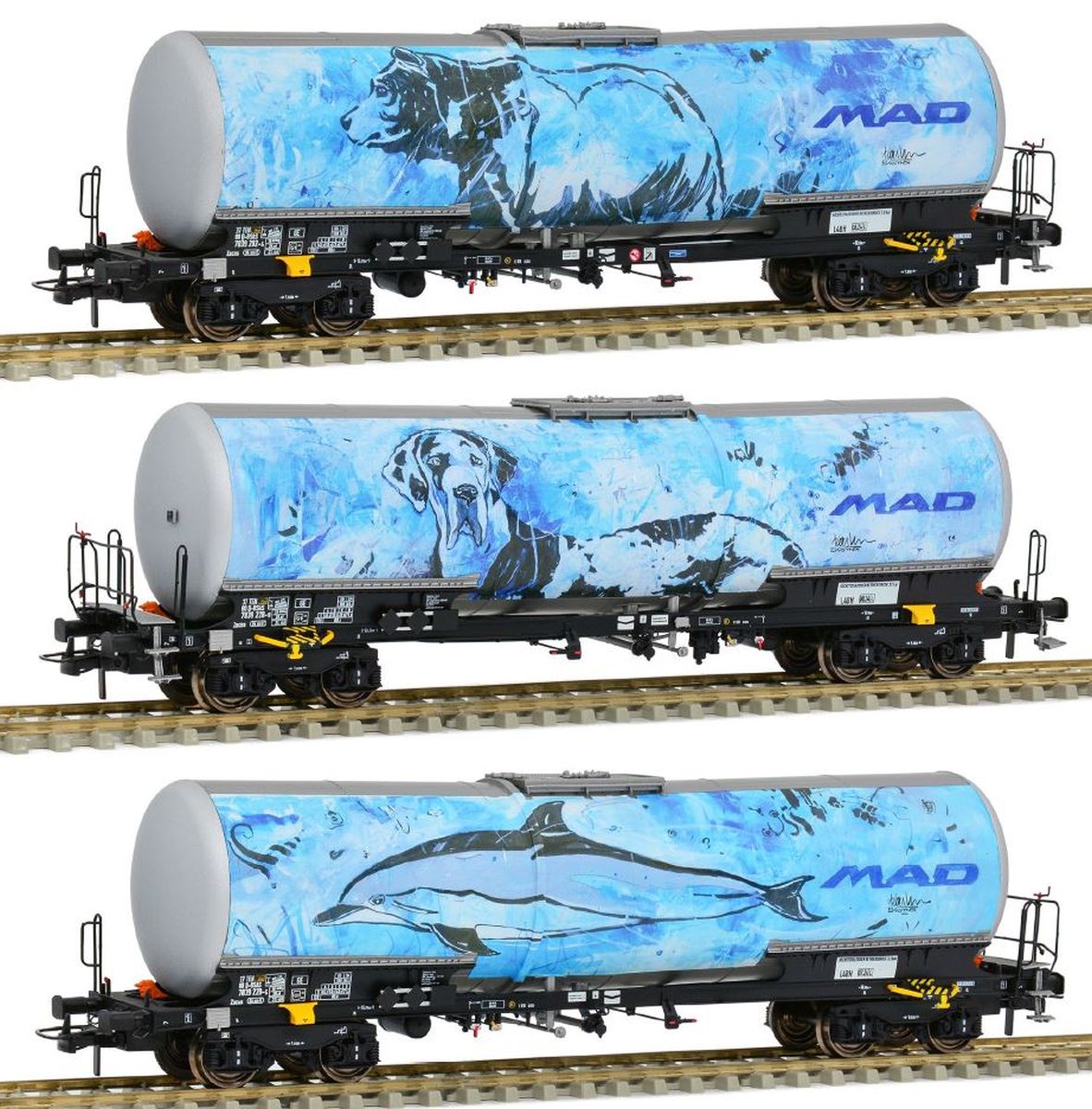 Sudexpress T783901 - 3er Set Kesselwagen Zacns 'Bear, Grand Danois, Dolphin', BSAS, Ep.VI