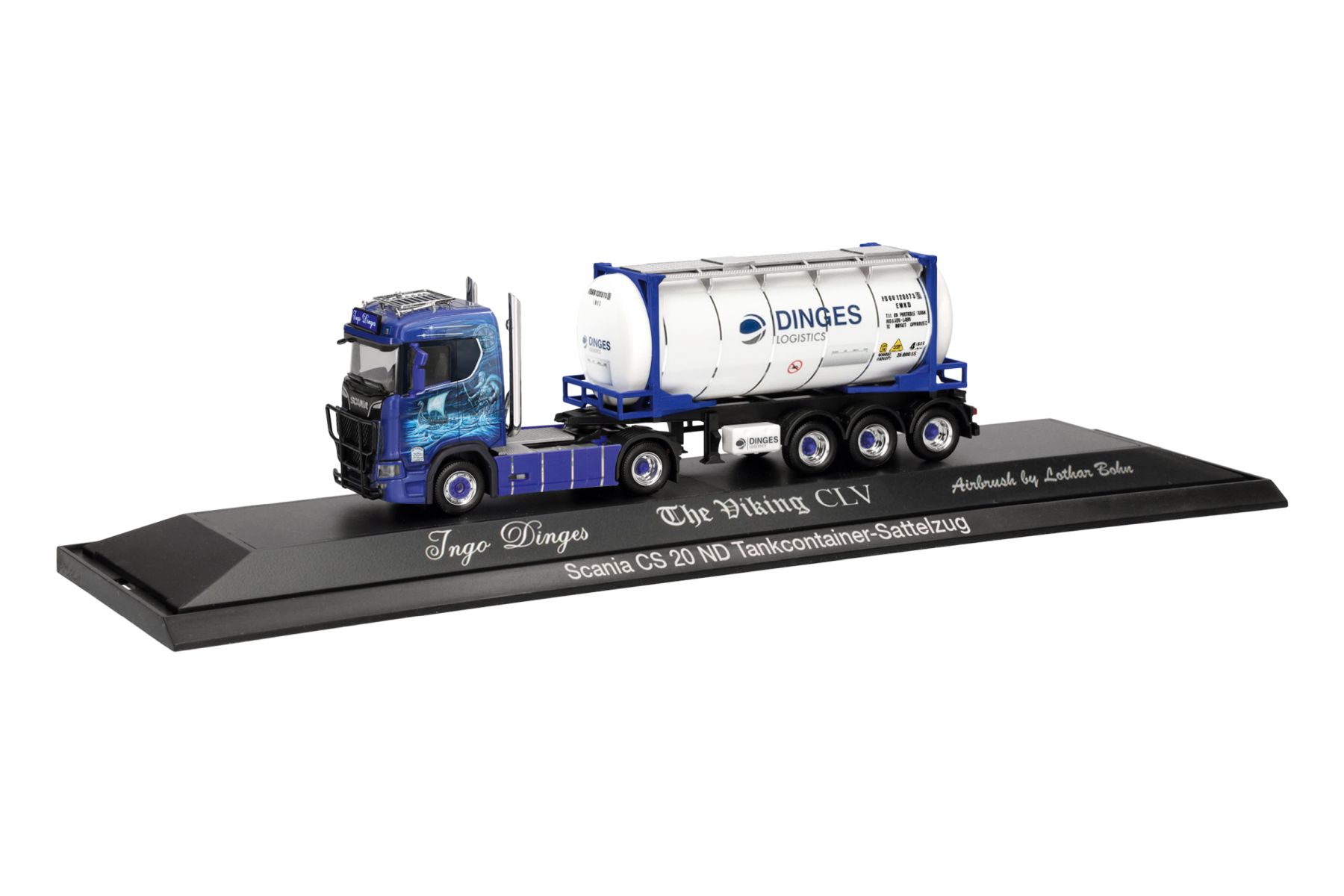 Herpa 122382 - Scania CS 20 Niedrigdach mit Pipes Tankcontainer-Sattelzug "Ingo Dinges"