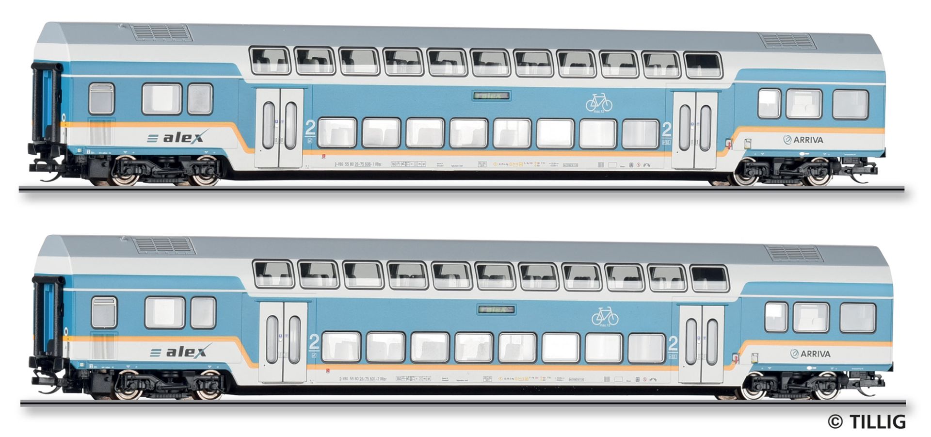 Tillig 01130 - 2er Set Doppelstockwagen DBpza 780, DLB 'alex', Ep.VI, Teil 2