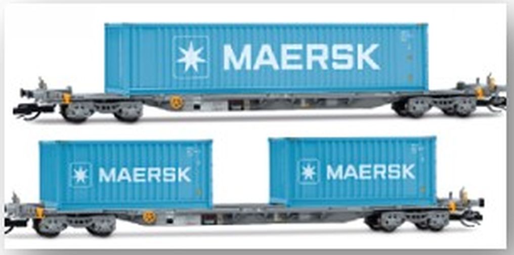 Arnold HN9765 - 2er Set Containertragwagen mit 2 x 20' und 1 x 40' Container, Novatrans, Ep.VI 'MAERSK'