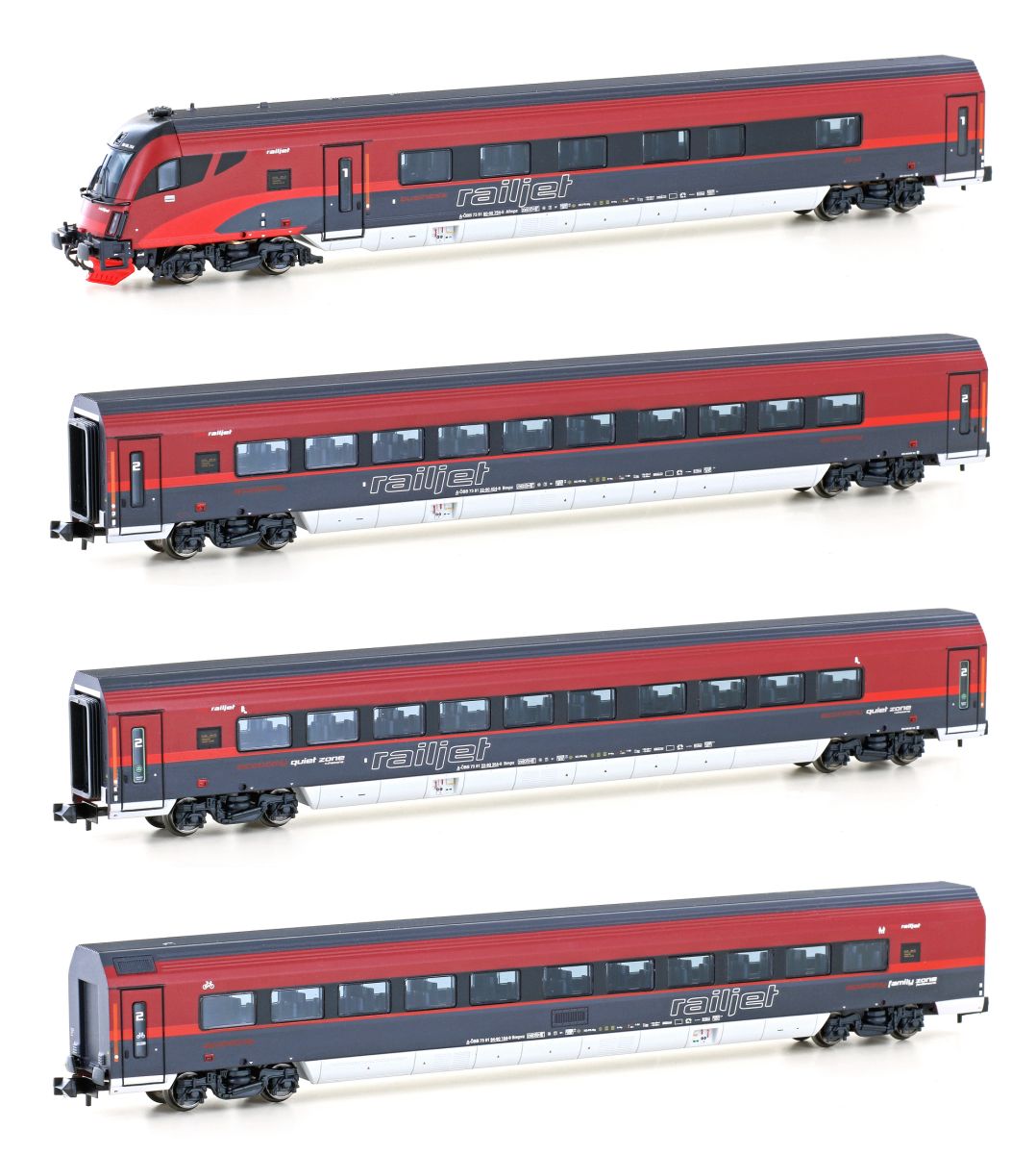 Hobbytrain H25228 - 4er Set Personenwagen Railjet, ÖBB, Ep.VI, Set 1