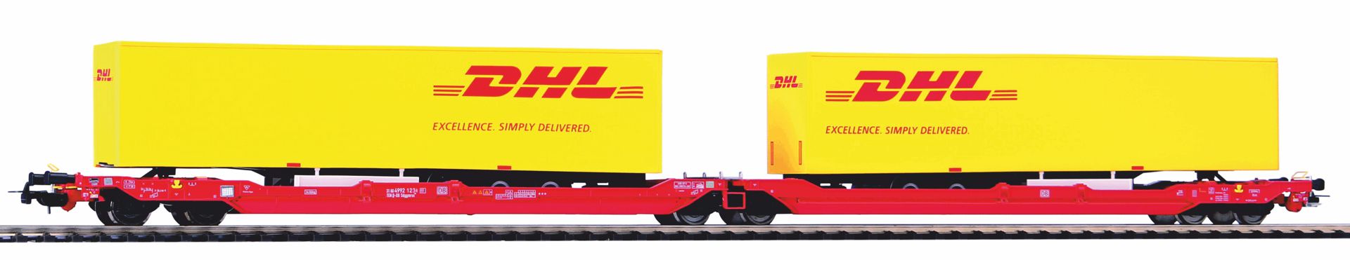 Piko 72237 - Taschenwageneinheit T3000e mit Sattelanhängern 'DHL', DB, Ep.VI Piko 72237 - Taschenwageneinheit T3000e mit Sattelanhängern 'DHL', DB, Ep.VI