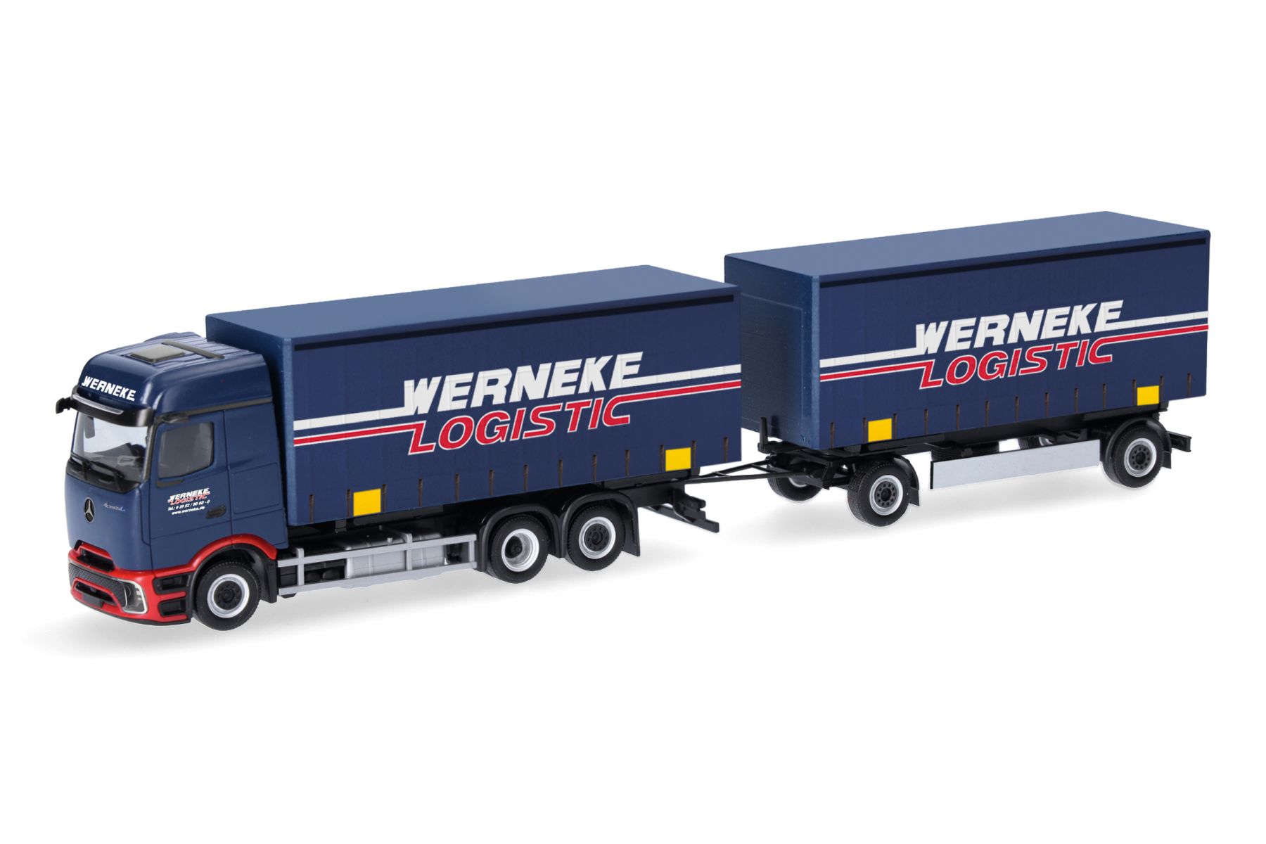Herpa 321983 - Mercedes-Benz Actros L ProCabin Wechsel-Gardinenplanen-Hängerzug "Werneke"