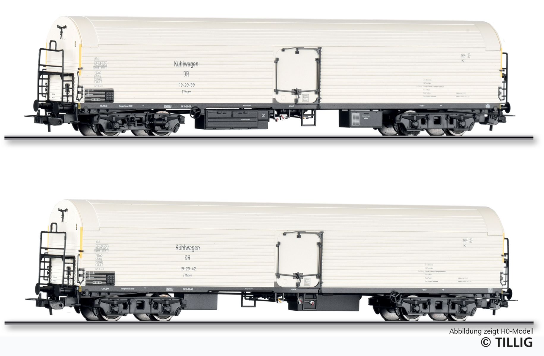 Tillig 01145 - 2er Set Eiskühlwagen Tthevr, DR, Ep.III