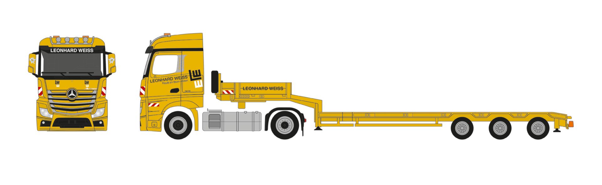 Herpa 937740 - Mercedes-Benz Actros 18 Streamspace Semitieflade-Sattelzug "Leonhard Weiss"