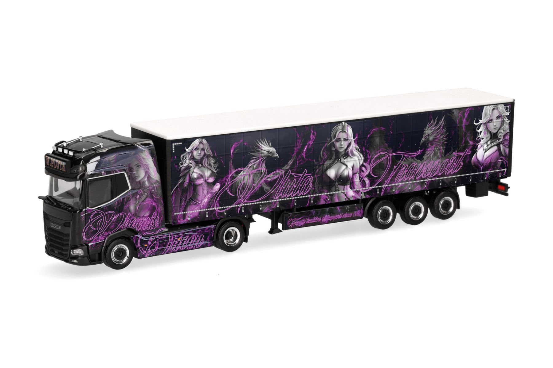 Herpa 320979 - DAF XG+ Gardinenplanen-Sattelzug "Pluta/Phoenix Queen"
