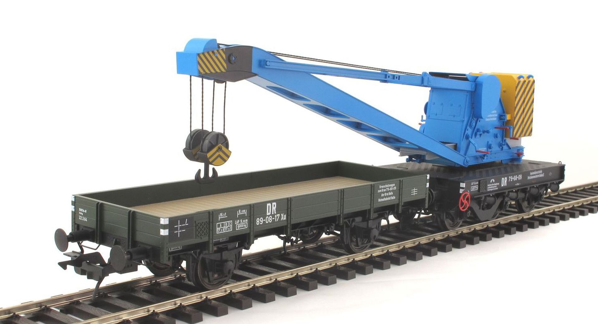 Lenz 42450-04 - Kran Wyhlen 10t mit Schutzwagen, DR, Ep.III-VI, blau, Museum