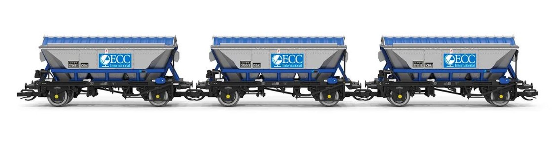 Hornby TT6049 - 3er Set Trichterwagen CDA Hopper, No.375081, 375043, 375018, ECC, Ep.III