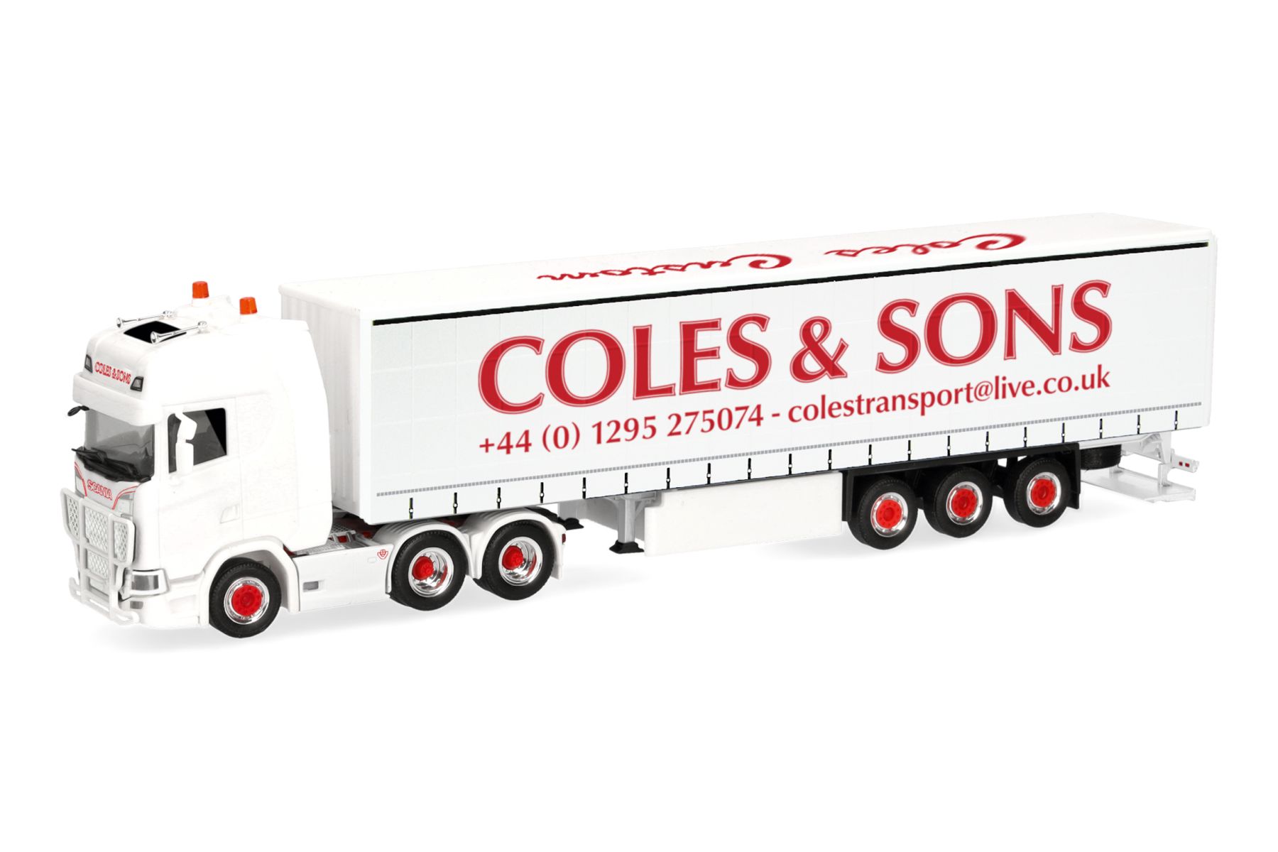 Herpa 321815 - Scania CS 20 Hochdach Gardinenplanen-Sattelzug "Coles & Sons", Großbritannien