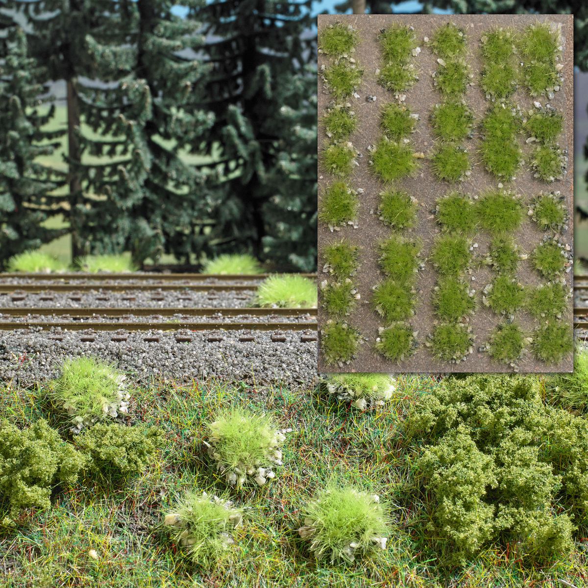 Busch 3551 - Grasbüschel mit Steinen Frühling, 40 Stück