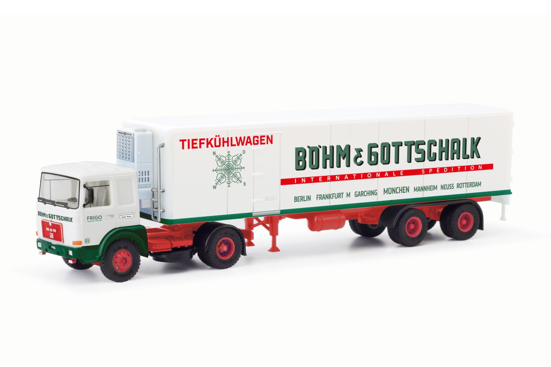 Herpa 87MBS026420 - MAN F8 Kühlkoffer-Sattelzug "Böhm & Gottschalk"