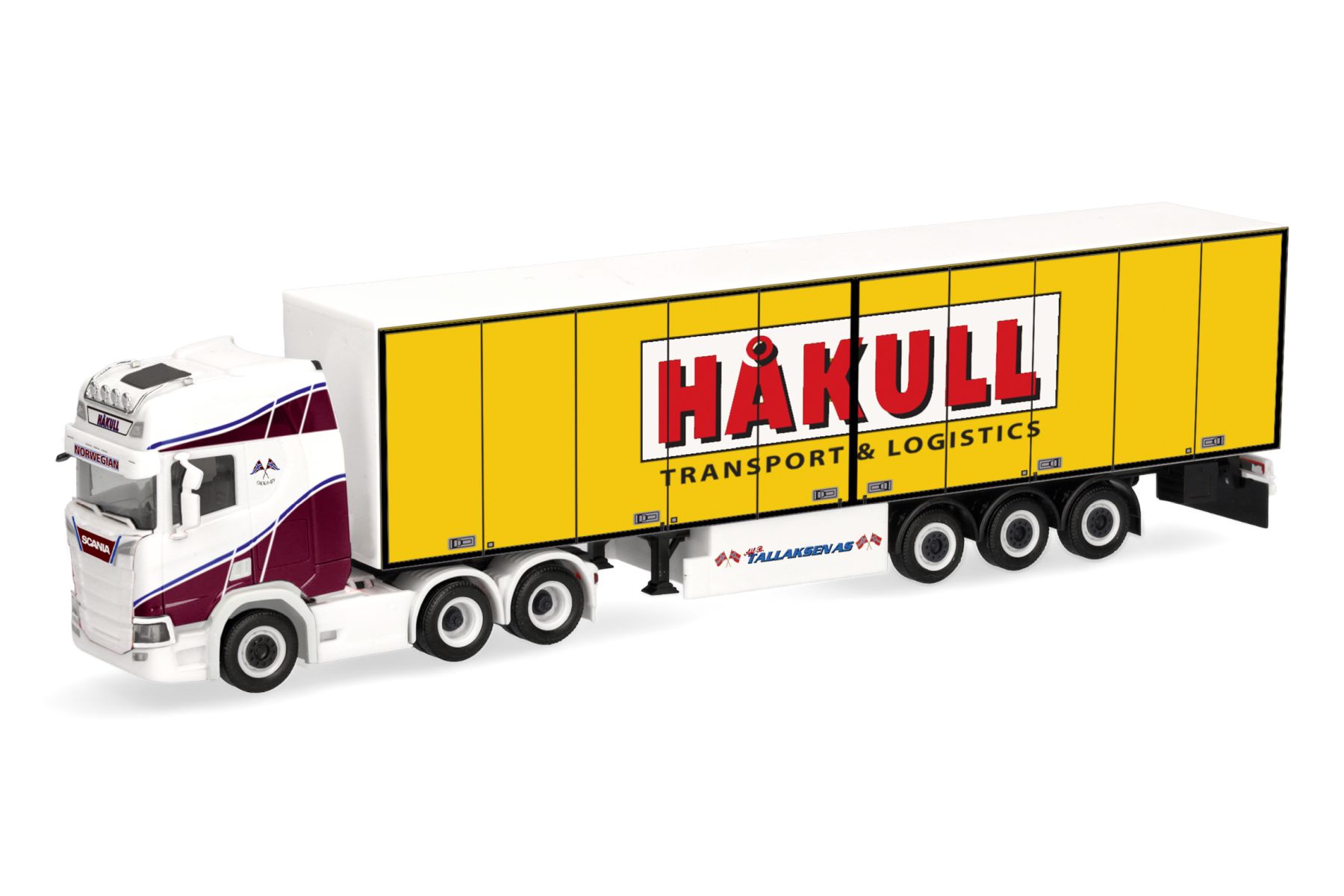 Herpa 322096 - Scania CR 20 Hochdach 6x4 Koffer-Sattelzug "Hakull", Norwegen
