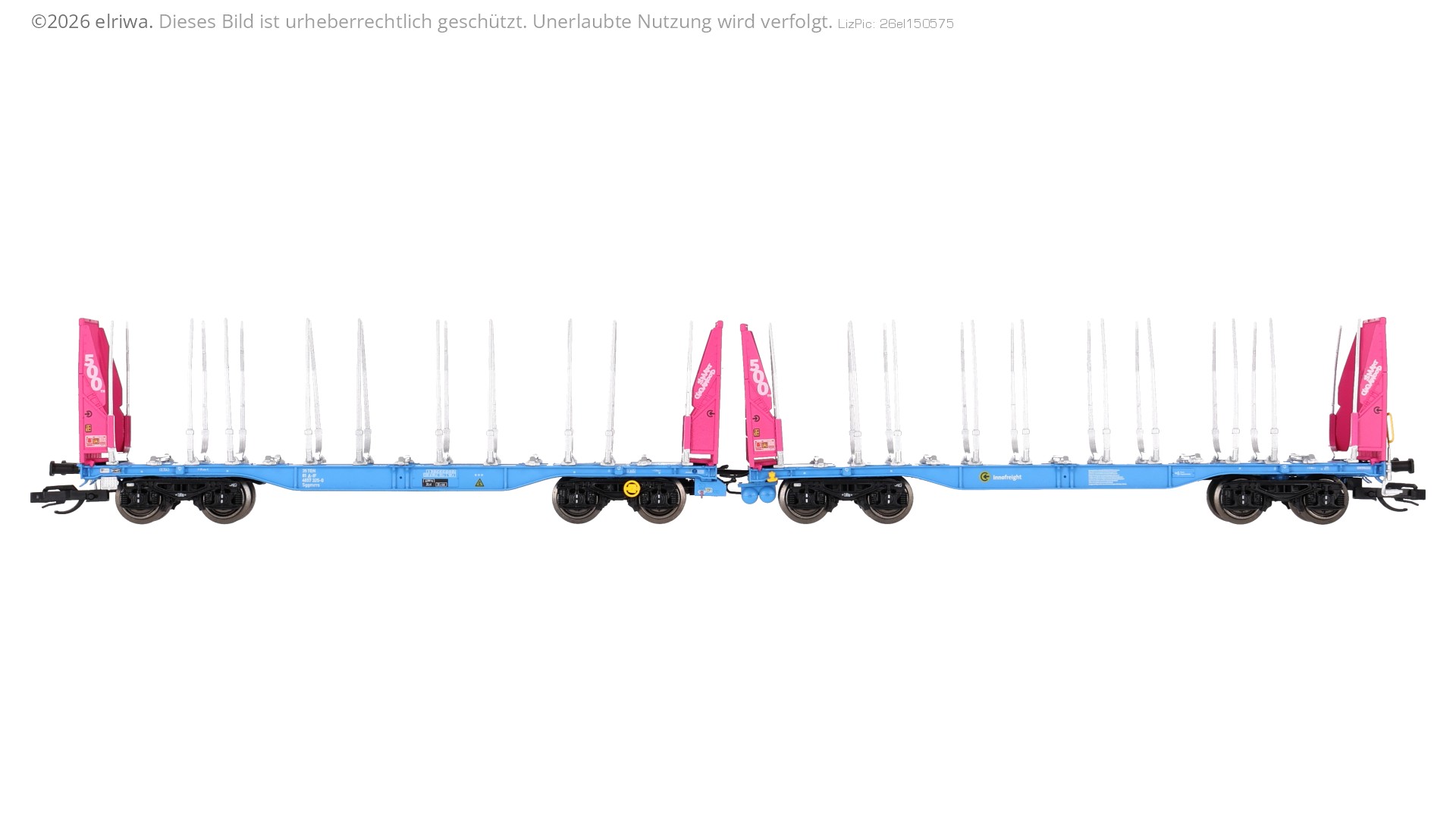 Sudexpress T657325 - Holztransportwagen Sggmrrs 90 'GigaWood', innofreigh, Ep.VI, blau-pink, 325-0