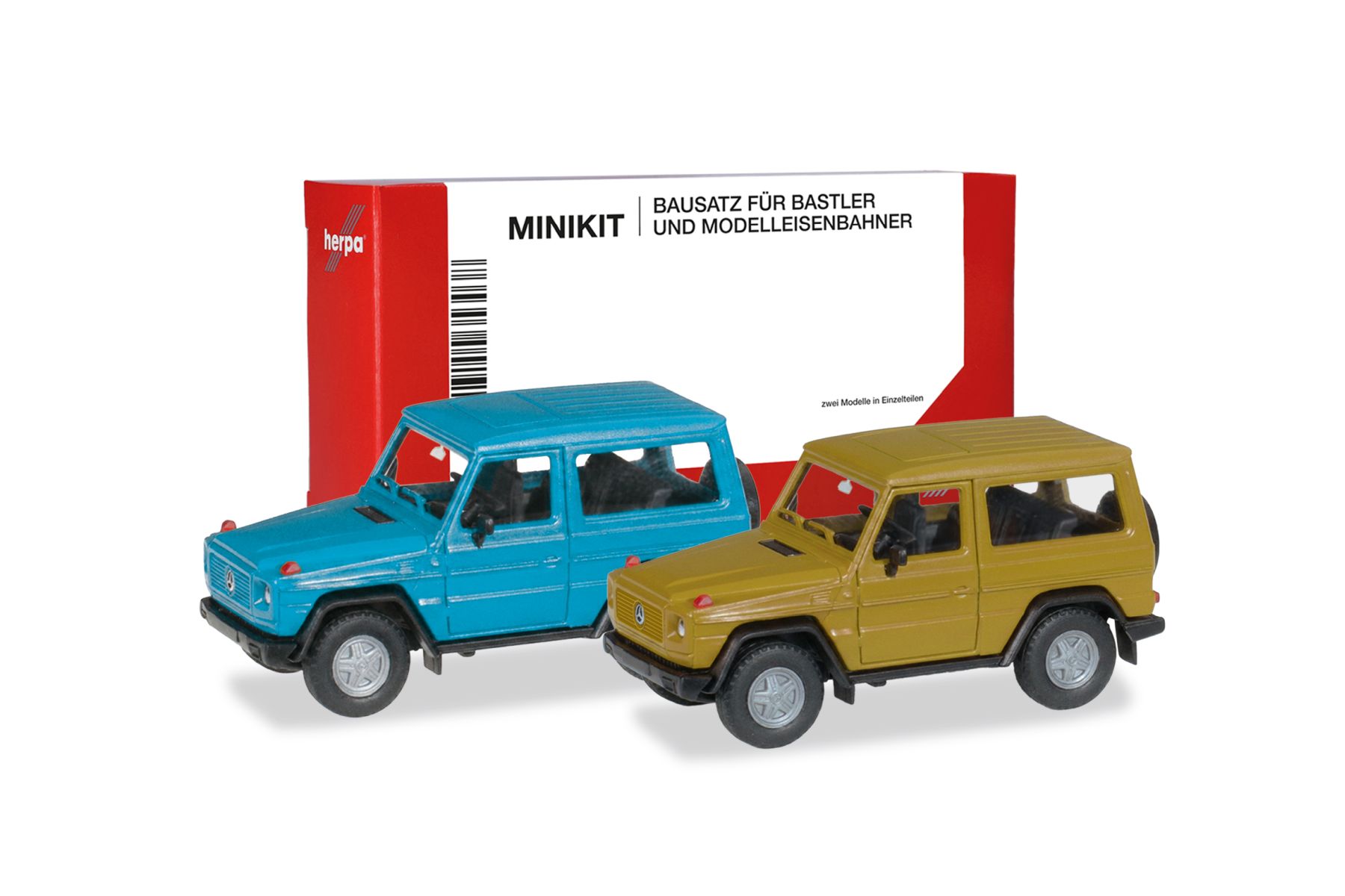 Herpa 012645-009 - MiniKit: Mercedes-Benz G-Klasse, chinablau und currygelb (2 Stück)