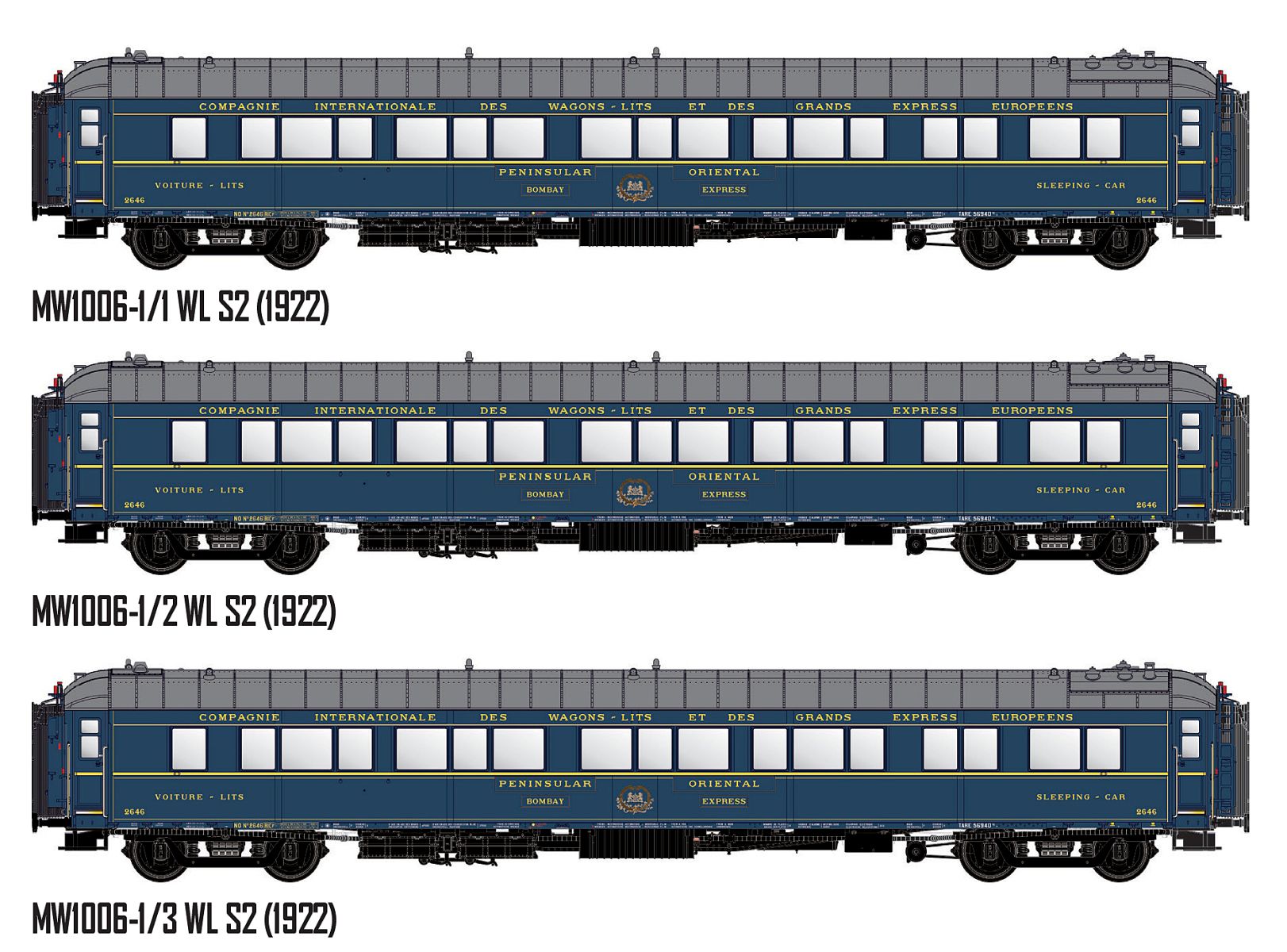 L.S. Models MW1006-1 - 3er Set Personenwagen 'Bombay Express', CIWL, Ep.II, mit Innenbeleuchtung