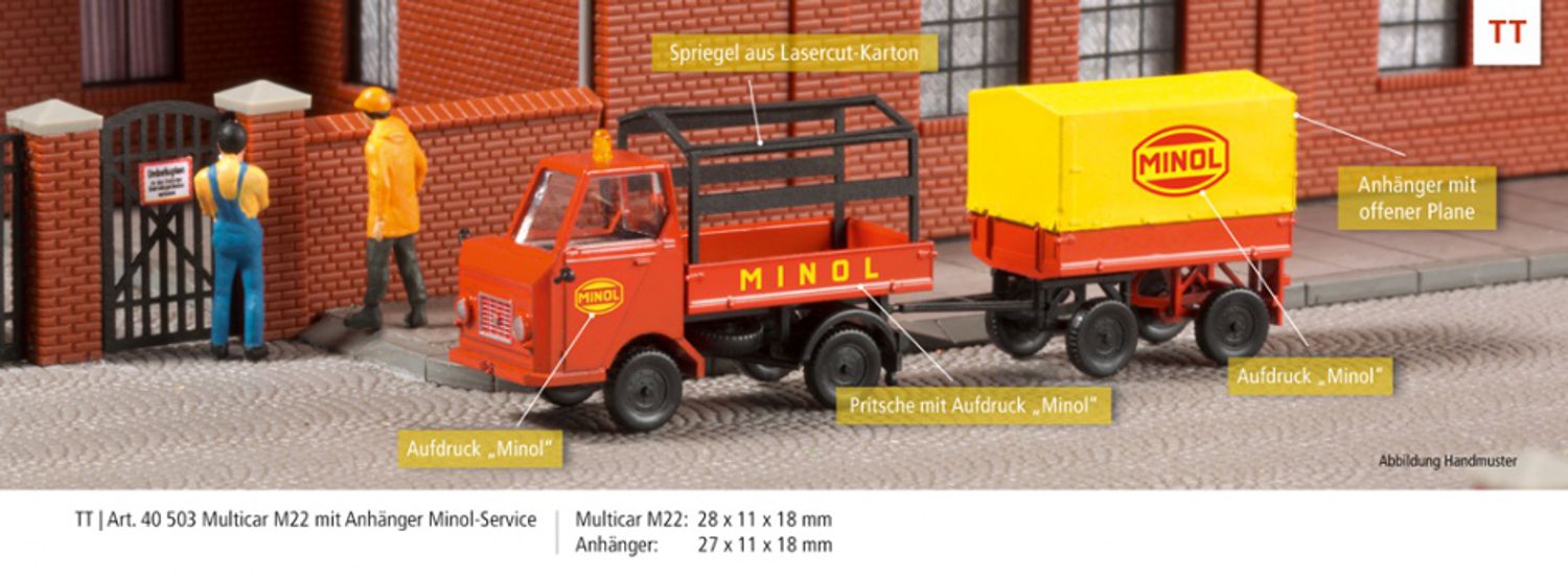 Auhagen 40503 - Multicar M22 mit Anhänger Minol-Service, Bausatz