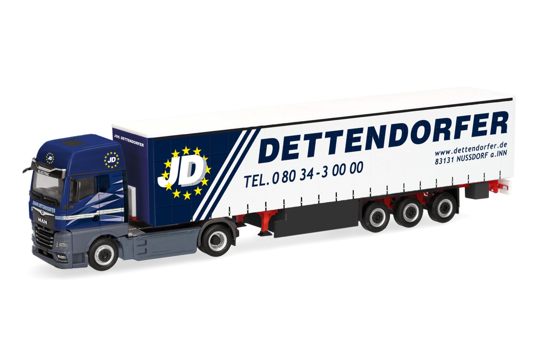 Herpa 321822 - MAN eTGX GX Gardinenplanen-Sattelzug "Dettendorfer"