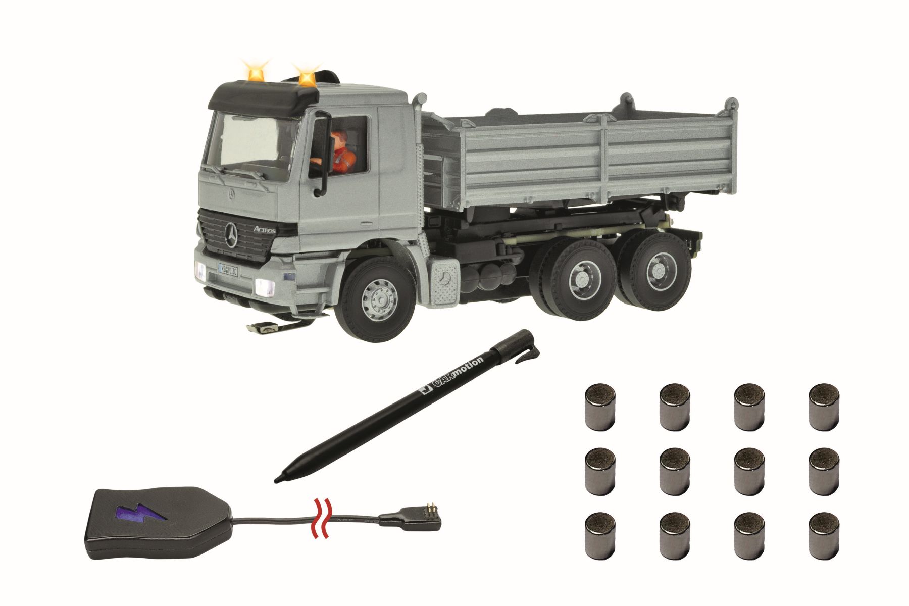 Viessmann 8004 - CarMotion Basis Startset, MB ACTROS Muldenkipper mit Rundumleuchten, silber