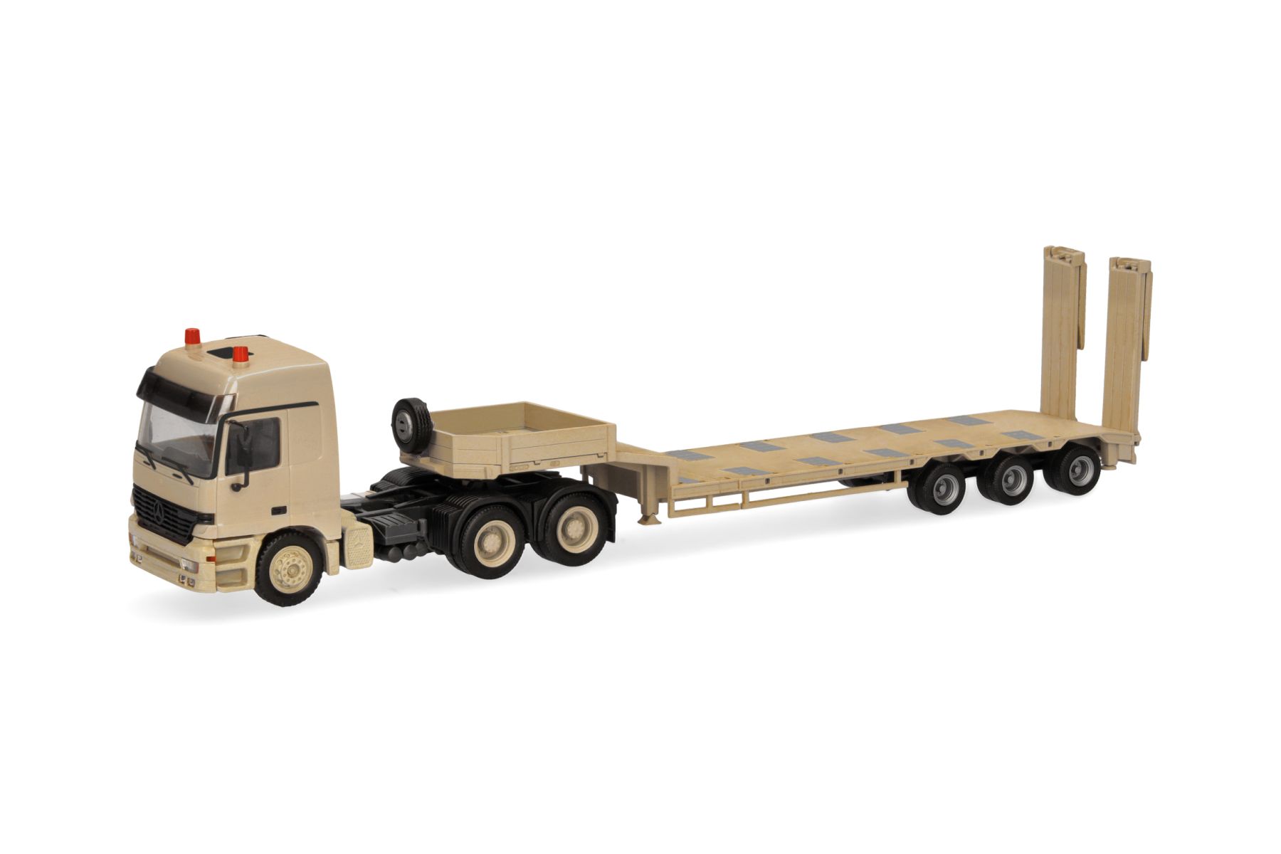 Herpa 747271 - Mercedes-Benz Actros L (96) MP1 Tieflade-Sattelzug "Belgische Armee", sandbeige (Belgien)