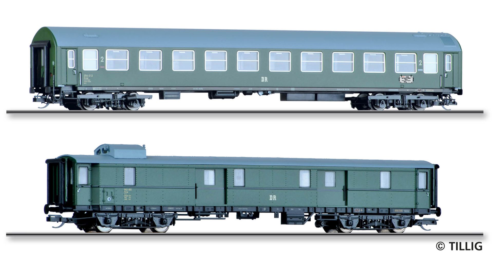 Tillig 01095 - 2er Set Personenwagen 'D 118 Leipzig-Köln', DR, Ep.III