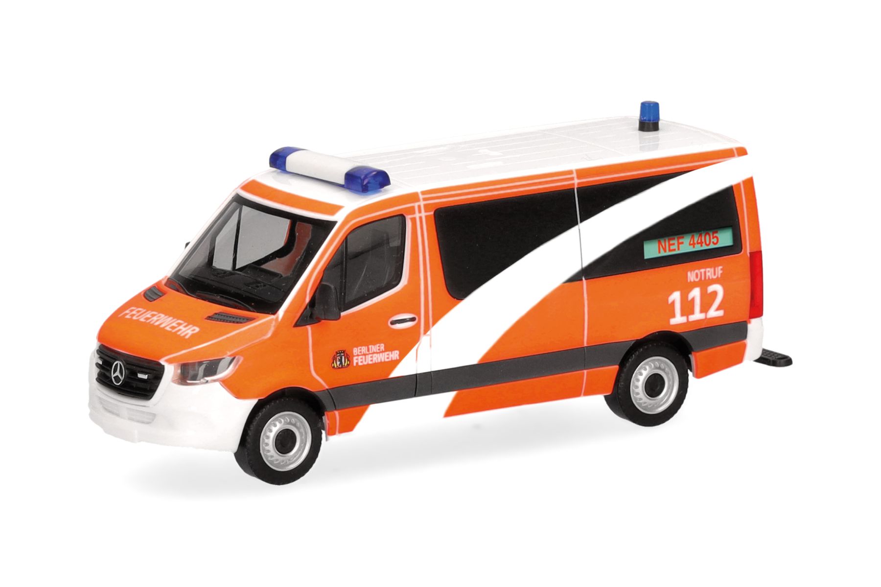 Herpa 099066 - Mercedes-Benz Sprinter 18 Bus Flachdach "Berliner Feuerwehr/Notarzt"