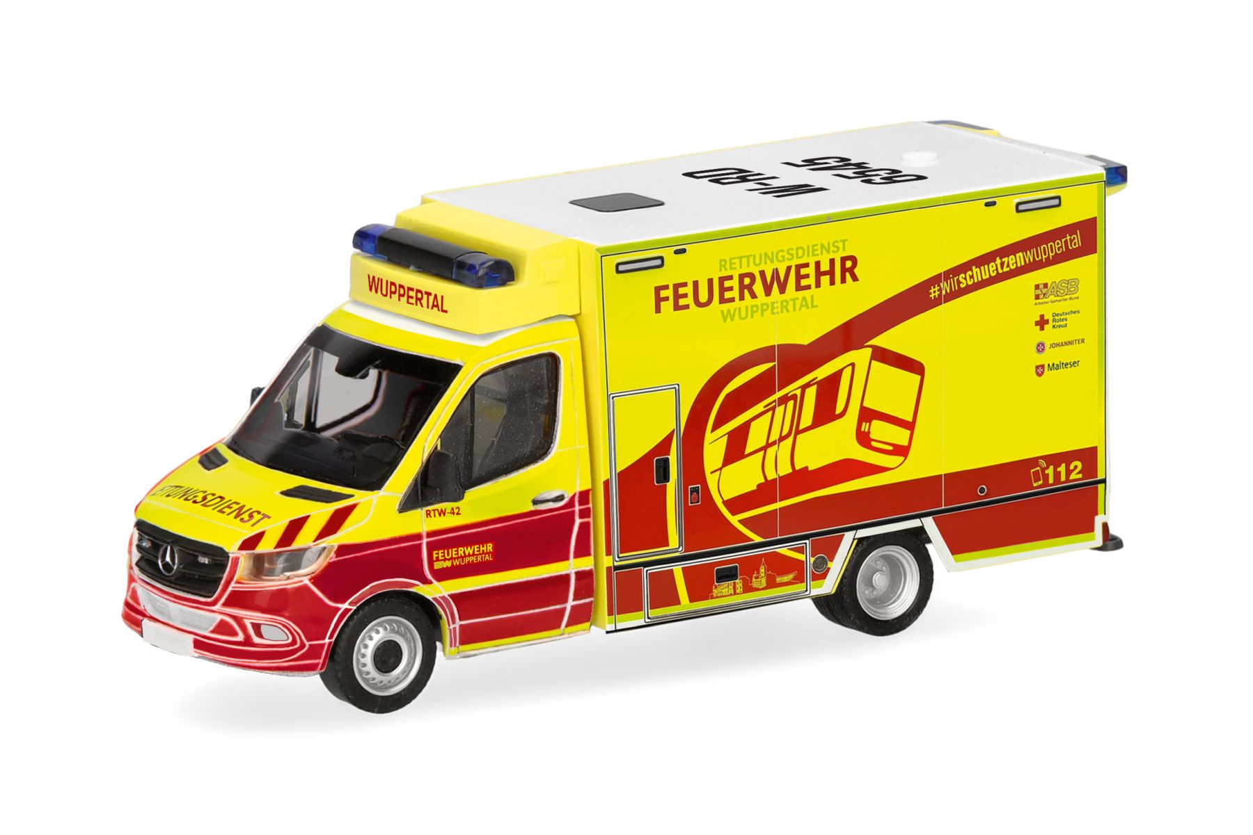 Herpa 099752 - Mercedes-Benz Sprinter '18 Fahrtec Rettungswagen "Feuerwehr Wuppertal"