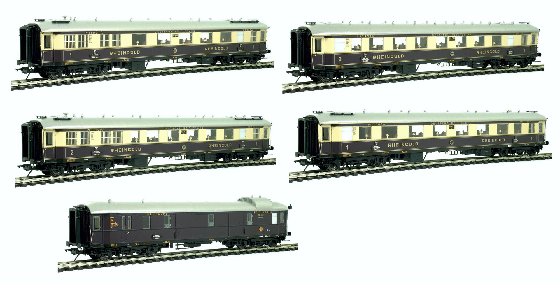 Lenz 41290-01 - 5er Set Personenwagen 'Rheingold', DRG, Ep.II