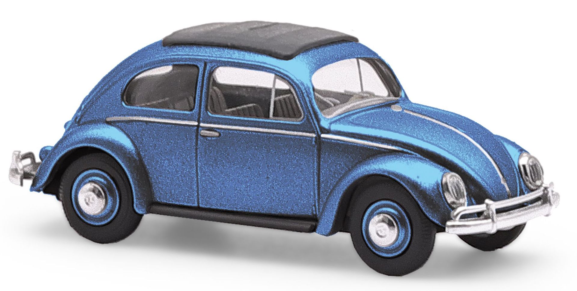 Busch 52996 - VW Käfer Ovalfenster Export mit Schiebedach, Blaumetallic, 1955