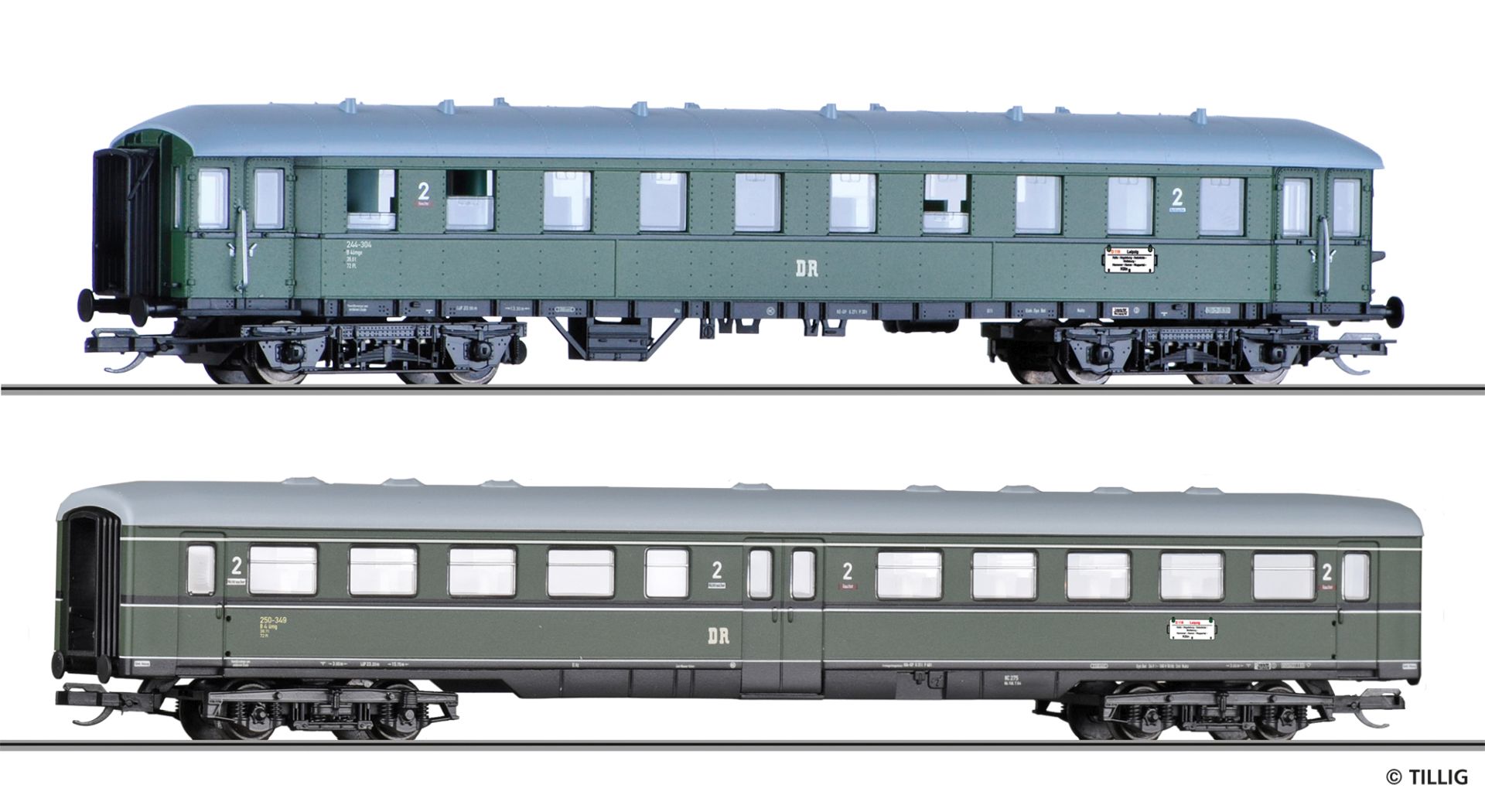 Tillig 01084 - 2er Set Personenwagen 'D 118 Leipzig-Köln', DR, Ep.III
