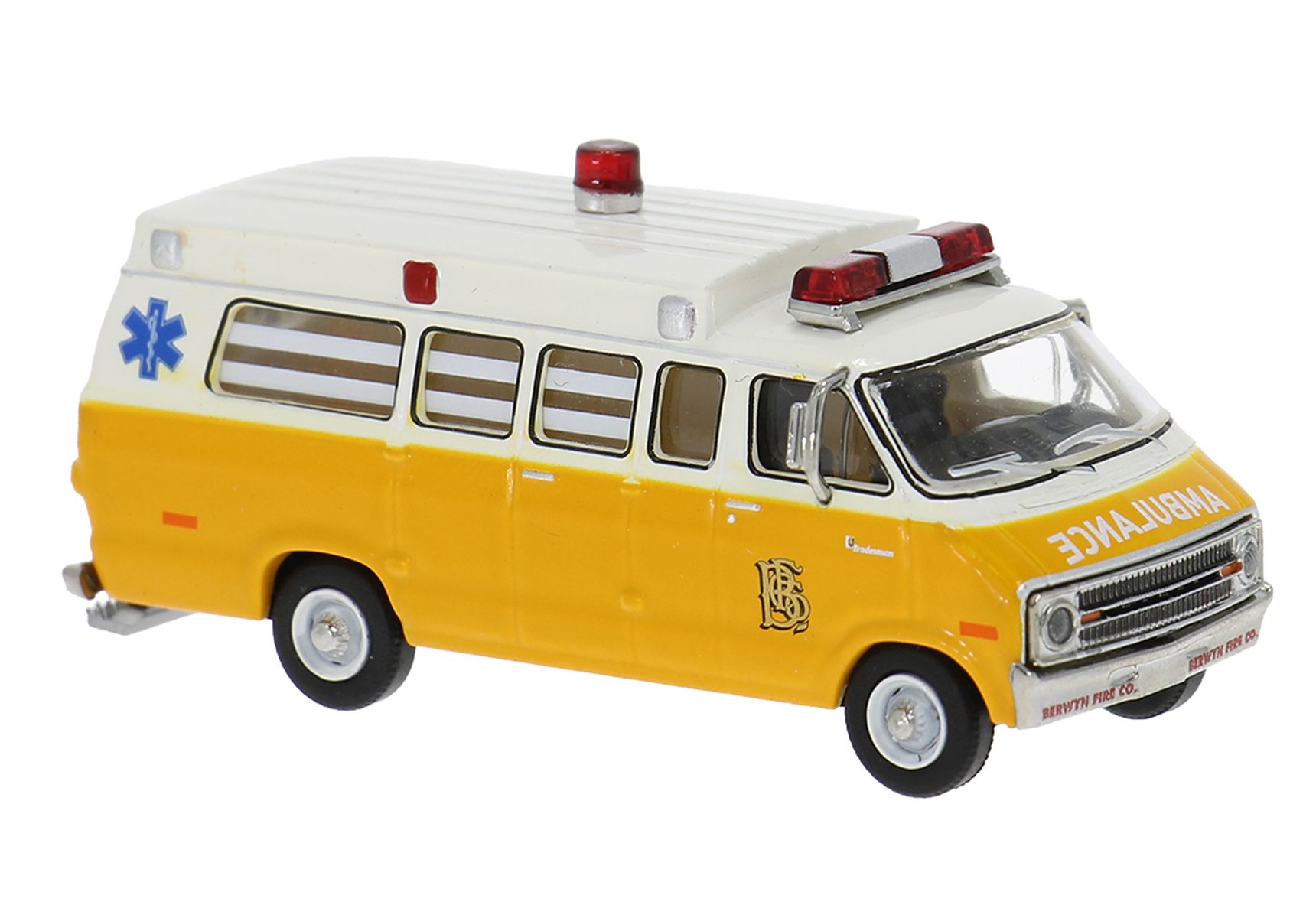 Brekina 18309 - Dodge B200 Ambulance gelb/weiß "Berwyn"