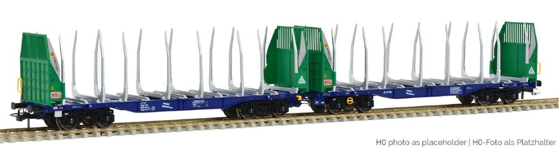 Sudexpress T657010 - Holztransportwagen Sggmrrs 90 'GigaWood', VTG, Ep.VI, blau-grün, 010-7