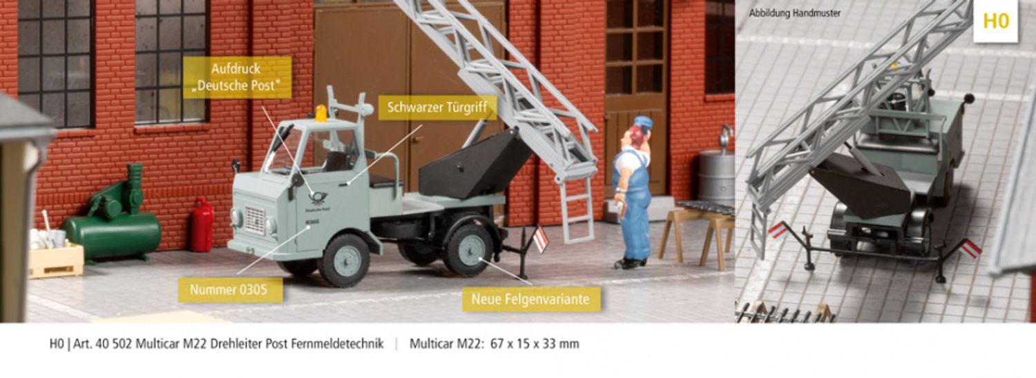 Auhagen 40502 - Multicar M22 Drehleiter Post Fernmeldetechnik, Bausatz