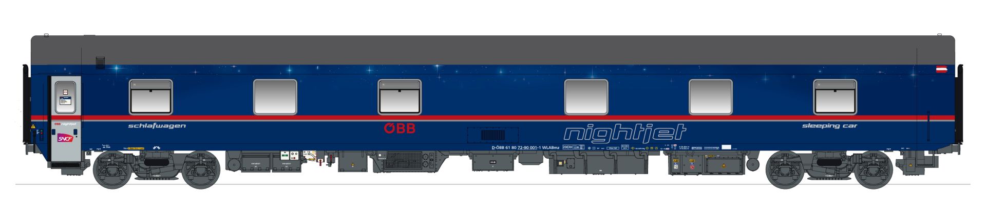 L.S. Models LS58615 - Schlafwagen WLABmz 72-90, Nightjet, ÖBB, Ep.VI, SNCF-Logo in der Tür