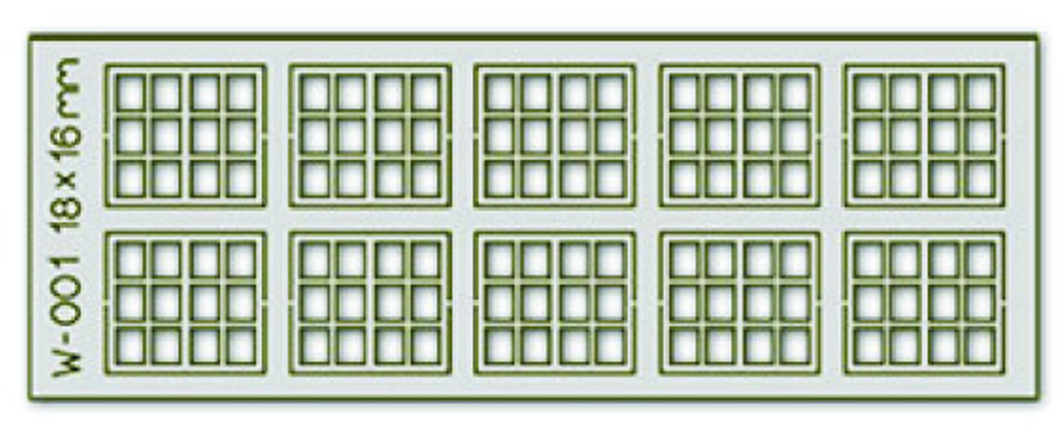 Proses PW-001 - 10 Stück Sprossenfenster 18 x 16 mm, 12-Scheiben, Laser-geschnitten H0