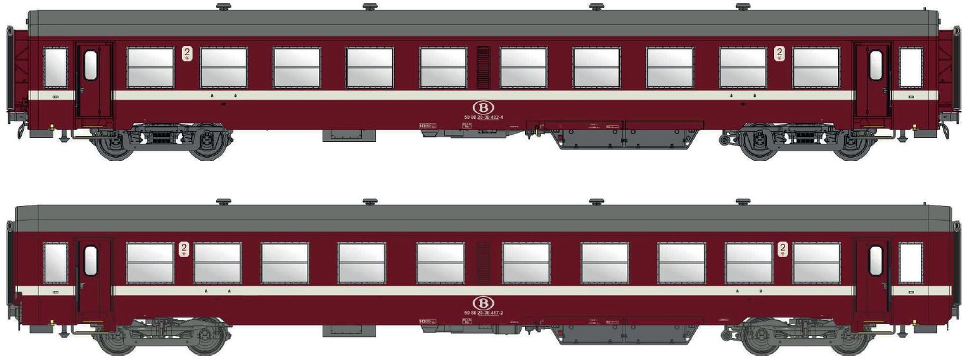 L.S. Models MW40041 - 2er Set Personenwagen K4 B, 2.Klasse SNCB, Ep.V