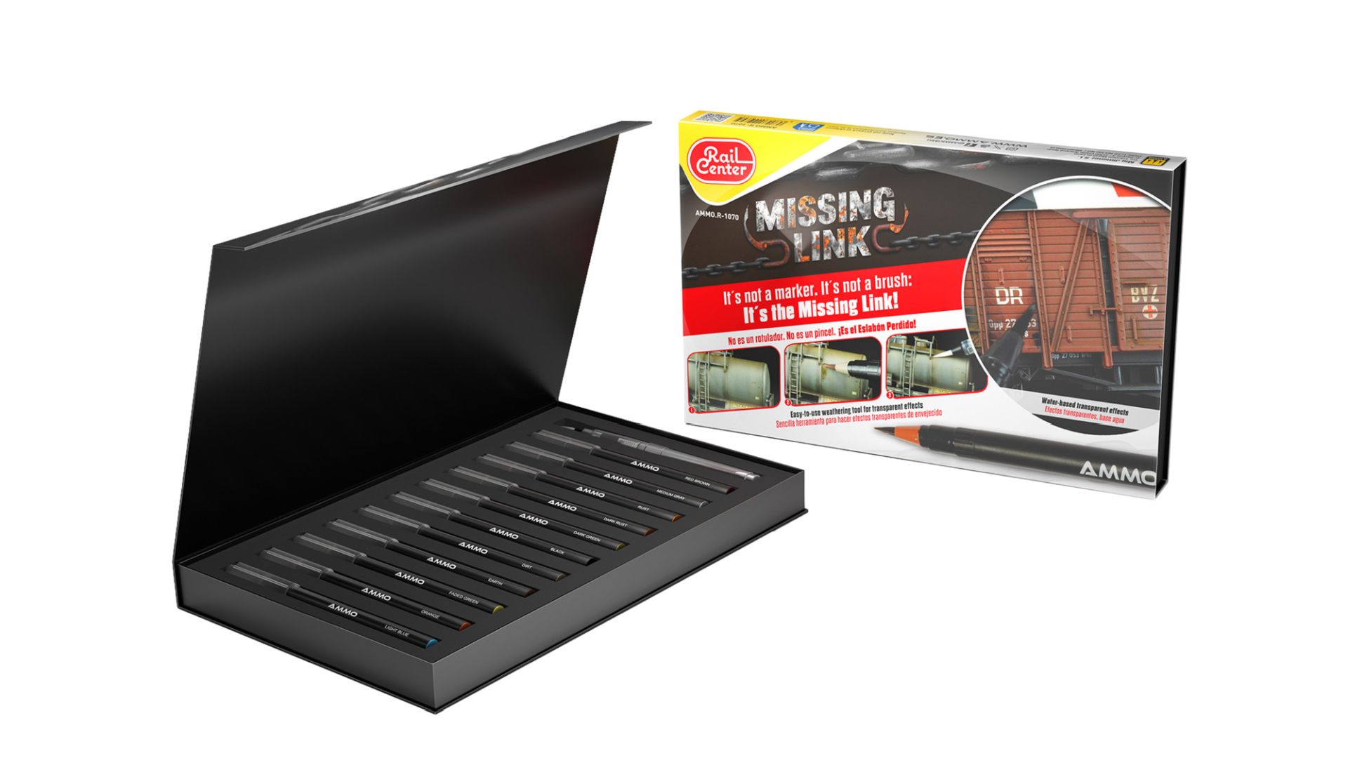 AMMO 4601070 - R-1070 Missing Link, Alterungs-Pinselmarker-Set, 12-teilig