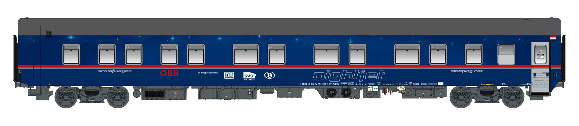L.S. Models LS58614 - Schlafwagen WLABmz 72-90, Nightjet, ÖBB, Ep.VI, mit Logos DB/SNCF/SNCB